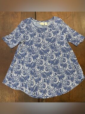 Chico’s Navy Blue Swirl Print Top Sz 0 (Small) (202)